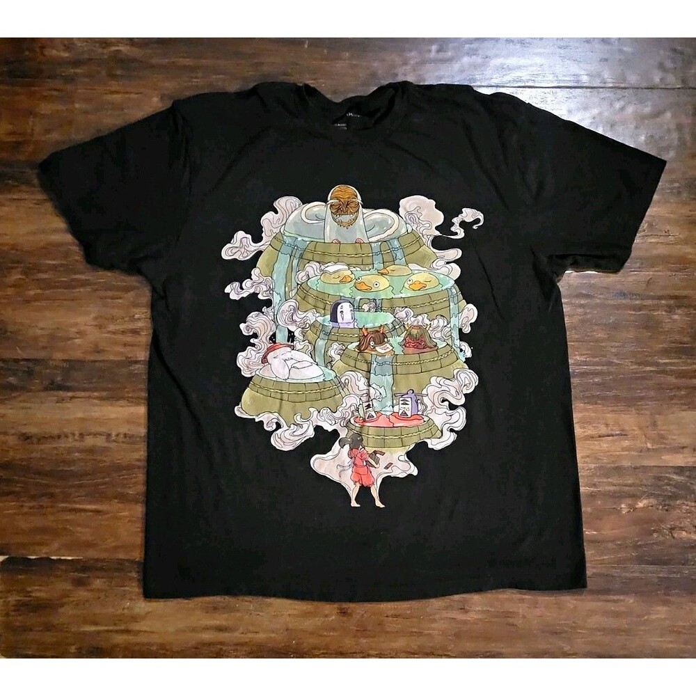 Studio Ghibli Spirited Away No-Face Bathhouse Graphic T-Shirt Mens L Black